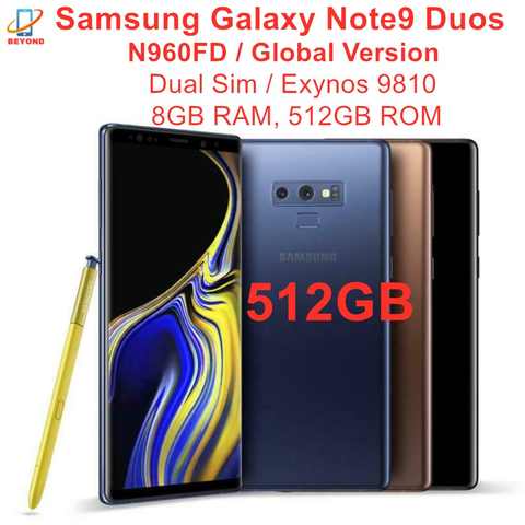 Оригинальный разблокированный сотовый телефон Samsung Galaxy Note9 Note 9 Duos N960FD с двумя Sim-картами 512 Гб ПЗУ 8 ГБ ОЗУ LTE Восьмиядерный 6,4 "NFC Exynos 1005001586019123