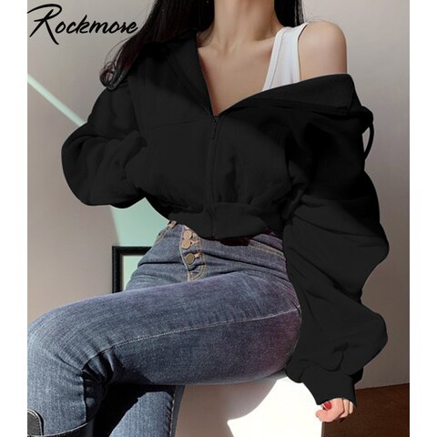 Женская толстовка с капюшоном Rockmore, однотонная Свободная Толстовка с длинным рукавом, с карманами, толстовки с молнией 1005001587979155