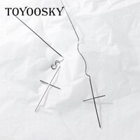 Стильные трендовые женские ювелирные изделия из стерлингового серебра 925 пробы с гладкой длинной кисточкой серьги-капли с крестиком Роскошные ювелирные изделия Новинка 2020 1005001598238040