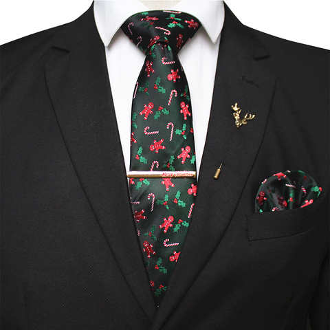 Новый рождественский шелковый галстук 8 см, набор носовых платков, зеленый тканый галстук, Дед Мороз, снежинка, дерево, шейный галстук для праздника, подарок 1005001599797195