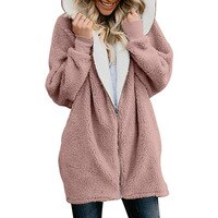 Зимнее плюшевое длинное пальто, женская куртка на молнии, свободное пушистое пальто с капюшоном, женское теплое флисовое Мягкое повседневное худи с карманами, размера плюс 1005001616781390