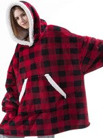 Длинная женская толстовка, зимнее плюшевое Флисовое одеяло большого размера, с рукавами для телевизора, женский теплый пуловер с капюшоном 1005001630979271