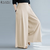 Женские весенние брюки ZANZEA 2023, модные брюки с широкими штанинами, повседневные длинные брюки с высокой эластичной талией, женские брюки-кюлоты Палаццо с принтом репы 1005001636311446