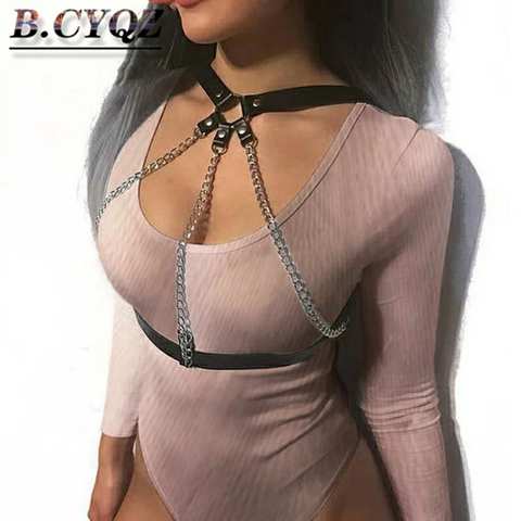 B.CYQZ сексуальный кожаный женский ремень, бондажное белье с цепочкой для тела, бондаж, искусственные ноги, в стиле панк, подтяжки для груди и ягодиц 1005001645168395