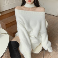 Трикотажный мягкий теплый свитер и пуловеры в Корейском стиле, женские джемперы с открытыми плечами (R99455 1005001647682646