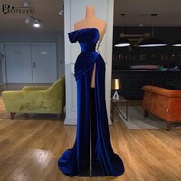 Женское вечернее платье с юбкой годе, синее длинное бархатное платье без бретелек с высоким разрезом, платье для выпускного вечера 1005001686289605