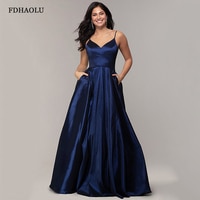 Женское атласное вечернее платье AE47, темно-синее длинное платье с V-образным вырезом, трапециевидного силуэта, для выпускного вечера 1005001698681603