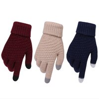 Зимние перчатки для экрана для мужчин и женщин, теплые эластичные вязаные варежки, перчатки из искусственной шерсти с закрытыми пальцами, женские вязаные перчатки 1005001699271182
