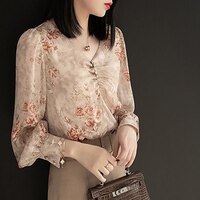 Женская шифоновая блуза с V-образным вырезом и длинным рукавом 1005001700082566