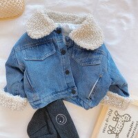 Детская джинсовая куртка для мальчиков и девочек, теплая куртка из денима, верхняя одежда для малышей, весна-зима 2022 1005001702997762