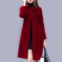Рождественское теплое пальто, осенне-зимнее шерстяное пальто, женское модное однобортное пальто средней длины 2023, повседневные женские приталенные шерстяные пальто 1005001714835249
