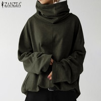 Свитшот ZANZEA женский с высоким горлом, стильный однотонный пуловер с длинным рукавом, уличная одежда, повседневные свободные худи, топы, Осень-зима 1005001723752818