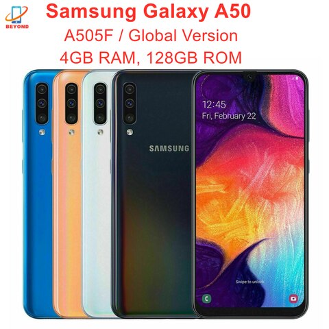 Samsung Galaxy A50 A505FD A505FN/DS смартфон с двумя Sim-картами, 4 Гб ОЗУ, 128 Гб ПЗУ, 6,4 дюймов, NFC Exynos 4G LTE Оригинальный сотовый телефон 1005001726896695