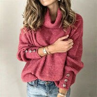 Женский трикотажный свитер, пуловеры с высоким воротником, вязаная одежда, однотонный модный джемпер с длинным рукавом на осень и зиму, верхняя одежда, женская одежда 1005001727302483