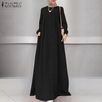 Осеннее длинное платье макси, женский сарафан на пуговицах с длинным рукавом, повседневное мусульманское платье ZANZEA винтажный хиджаб, мусульманская одежда, кафтан 1005001728252195