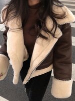 Куртка YICIYA из искусственной кожи с мехом ягненка, осенне-зимнее теплое пальто из искусственной кожи с поясом, Женская авиаторская куртка, теплая Женская куртка 1005001737486488
