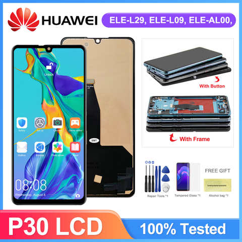 6,1 ''экран дисплея для Huawei P30 ELE-L29 L09 L04, ЖК-дисплей, сенсорный экран, дигитайзер с рамкой для замены для Huawei P30 1005001738162111