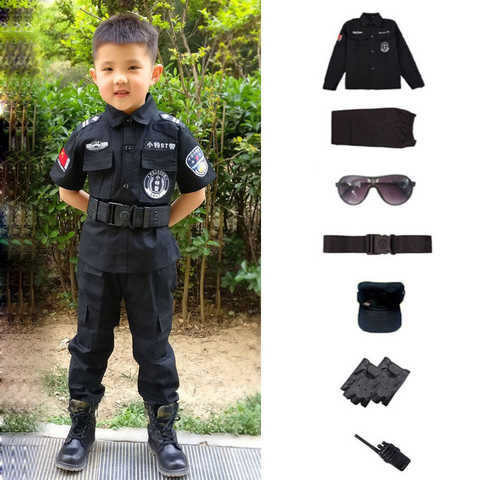 Детские костюмы для косплея полицейского на Хэллоуин SWAT, детская Карнавальная полицейская форма 110-160 см, для мальчиков, армейский полицейский солдат, 7 шт./компл. 1005001738318435