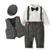 Официальный комплект одежды для новорожденных мальчиков, джентльменский строгий костюм для мальчиков с шапочкой, жилетом и длинным рукавом, Официальный комбинезон для младенцев 1005001768181280
