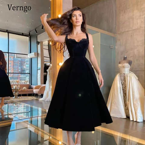 Простая черная велюровая вечерняя одежда Verngo, короткие платья с лямкой на шее для выпускного вечера, платья длиной ниже колена для особых случаев, 2021 1005001787576264