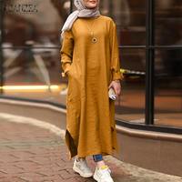Винтажное мусульманское Макси-платье ZANZEA 2022, женский сарафан с длинным рукавом, женские повседневные однотонные платья, женское хиджаб-платье 1005001804957721