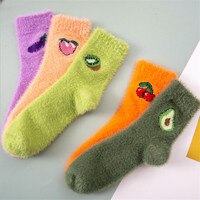 Милые женские пушистые носки с фруктами, теплые пушистые носки, женские модные теплые носки для сна с авокадо, вишней, баклажанами 1005001811048465