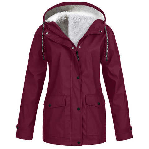 Зимняя женская однотонная плюшевая теплая утепленная одежда большого размера для пар уличный походный дождевик с капюшоном ветрозащитная водонепроницаемая куртка 1005001812594504