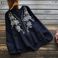 Винтажная женская блузка с цветочным принтом, с длинным рукавом и V-образным вырезом 1005001828945322