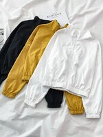 Куртка-бомбер женская демисезонная на молнии, с карманами, свободная ветровка 1005001831826788