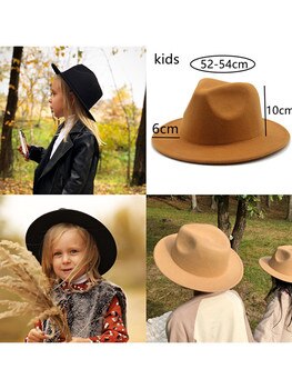Шляпы-федоры для мальчиков и девочек, маленькие, 52 см, 54 см, валяные детские шапки, однотонные, верблюжьи, черные, официальные Панамы, женские шапки, новые женские шапки 1005001832371328