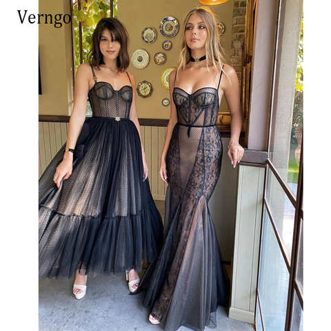Черное короткое платье-трапеция Verngo для выпускного вечера, тюлевый корсет в горошек на бретелях-спагетти, вечерние платья длиной ниже колена, официальное платье для вечеринки 1005001839916954