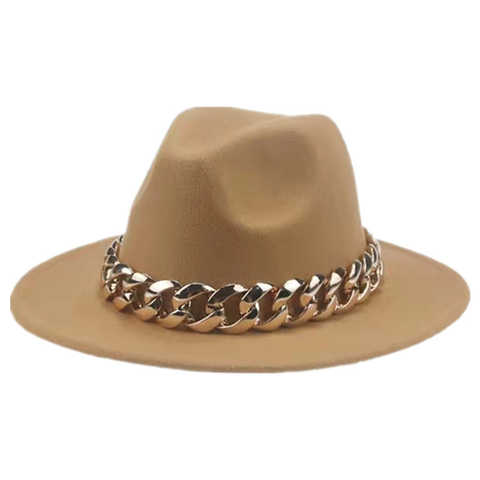 шляпа женская шапка женская шляпа мужская шляпа женская летняя Шляпа с широкими полями для мужчин и женщин, толстая Панама с золотым ремешком и цепочкой, ковбойская Роскошная Федора, цвет черный/бежевый 1005001841457788