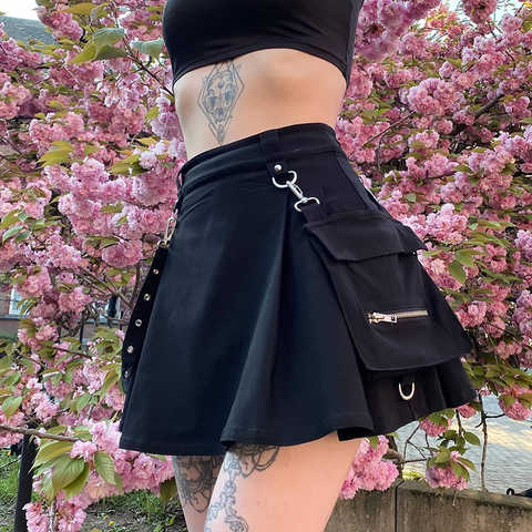 Женская мини-юбка с завышенной талией, черная мини-юбка составного кроя в уличном стиле 1005001851305191