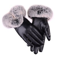 Женские зимние перчатки из искусственной кожи с кроличьими ушками, варежки для сенсорных экранов, женские теплые перчатки для вождения на открытом воздухе 1005001853702057