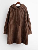 Женский Длинный свитер с капюшоном H.SA, трикотажный джемпер оверсайз серого цвета в полоску для девушек, зимняя одежда 2021 1005001853893939