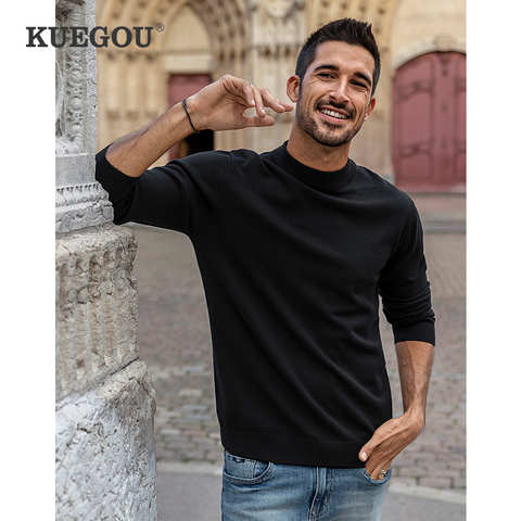 KUEGOU 2022 весенний простой белый черный серый свитер мужской пуловер Повседневный джемпер для мужчин брендовая трикотажная одежда в Корейском стиле 2208 1005001859921173
