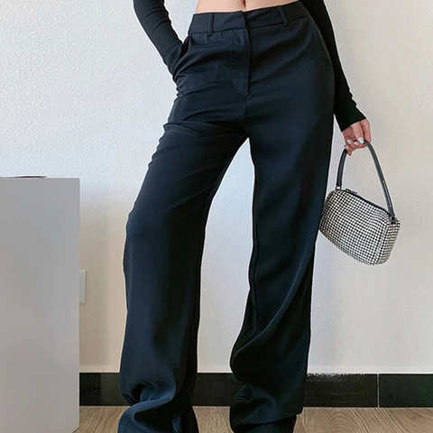 Женские классические брюки, брючные костюмы harajuku с высокой талией, повседневные свободные женские брюки, черные модные прямые широкие брюки Traf y2k 1005001860290955