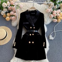 Пиджак женский бархатный пиджак зимний двубортный с длинным рукавом женский черный пиджак с поясом приталенный пиджак верхняя одежда 1005001863986605
