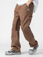 Мужские джинсы-карго составного кроя, расклешенные брюки цвета хаки и черного цвета с широкими штанинами, брюки-карго в стиле хип-хоп с граффити, 2022 1005001865173652
