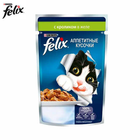 Влажный корм для кошек Felix Аппетитные кусочки с кроликом, 85г. 1005001865333206