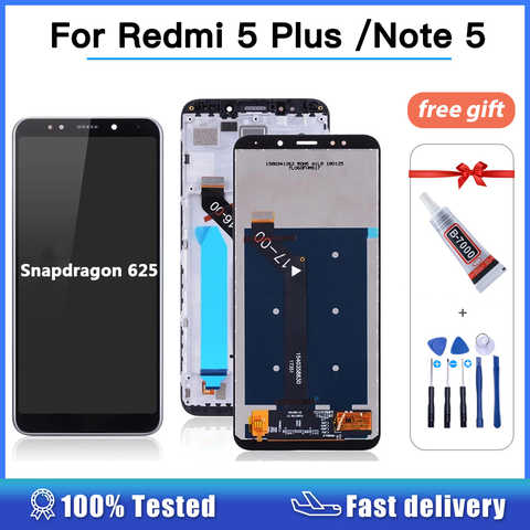 ЖК-дисплей для Xiaomi Redmi 5 Plus, сенсорный экран 100% дюйма, дигитайзер в сборе, сменный аксессуар для Redmi 5 Plus, 5,99 1005001872415985
