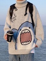 Водолазка ZAZOMDE мужская с высоким воротником, свитер в стиле Харадзюку с акулой, серого цвета, в Корейском стиле, большие размеры, зима 2022 1005001897135180