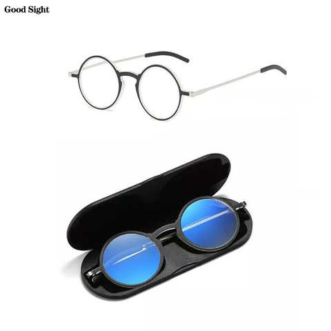 Тонкие очки для чтения, портативные карманные очки для дальнозоркости, очки с защитой от синего света, очки с чехлом и круглой оправой + 2 1005001897259299