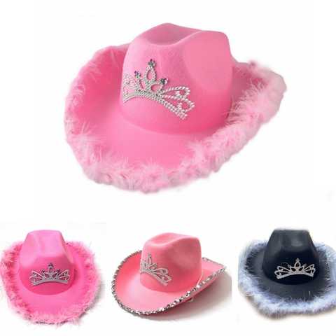 Женская Федора с широкими полями, женская дизайнерская розовая ковбойская шляпа в западном стиле для вечерние 1005001900663812