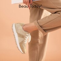 BeauToday/повседневные женские кроссовки из замши и кожи; Разноцветные туфли на платформе со шнуровкой и круглым носком; Женская обувь на плоской подошве ручной работы; 29130 1005001927664236