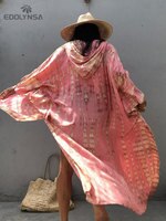 Женское богемное пляжное платье с принтом, купальный костюм, накидка, Летняя туника для женщин, пляжная одежда с капюшоном, халат, пляжный кафтан A747, 2022 1005001940144378