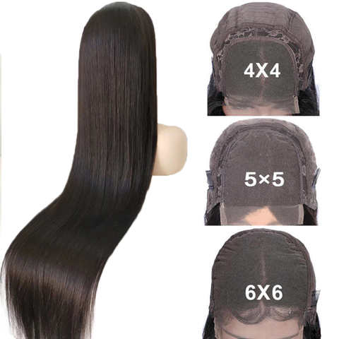 Парик Женский на сетке, предварительно выщипанные прямые искусственные волосы, размеры 36, 34, 32 дюйма, 5, 5, 6, x 6, 42, 40, 30 дюймов, 13x6 1005001966352853
