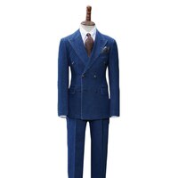 Мужские костюмы из ткани Оксфорд, Синие Красивые джинсовые мужские костюмы на заказ, Повседневный современный блейзер из искусственной кожи, деловой пиджак + брюки, 2 шт. 1005001975292472