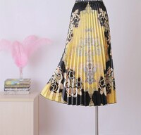 Женская плиссированная юбка средней длины, летняя длинная юбка из фатина с цветочным принтом в стиле инди, эластичная юбка с высокой талией и узором, для вечерние 1005001990248512