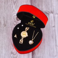 Комплект женских часов с браслетом и кольцом, ювелирный комплект из колье и серёг, кварцевые украшения с кристаллами золотого цвета, хороший подарок на день Святого Валентина 1005001998454222